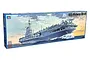 A product box for a Trumpeter 1/350 scale USS Midway CV-41 aircraft carrier plastic model kit, featuring an illustration of the ship at sea.