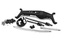 Vanquish Products black aluminium front axle housing kit for Capra RC crawler, including shafts, links, and hardware.