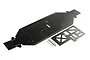 A black aluminium RC chassis plate and brace for the Losi DBXL-E 2.0, shown with mounting screws on a white background.