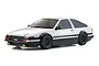 Kyosho Fazer D2 Toyota AE86 Sprinter Trueno RC drift car in white and black, 1/10 scale model.