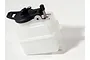 A translucent white plastic RC fuel tank with a black cap and integrated primer pump mechanism, isolated on a white background.