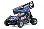 A Losi 22S Sprint RC car in blue, black, and pink livery with a large top wing, chrome wheels, and Hoosier tire branding against a white background.