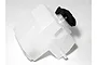 A translucent white plastic RC fuel tank with a black plastic cap, viewed from an angle against a white background.