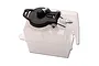 A clear plastic 75cc fuel tank for an HSP RC car, featuring a black spring-loaded cap and two metal fuel line nipples.
