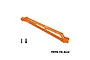 An orange GPM Racing aluminium front chassis brace for RC cars, shown with two small black mounting screws on a white background.
