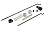 HSP throttle linkage set including metal rods, plastic connectors, a spring, and small screws on a white background.