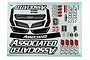 A Team Associated RC10TC8 decal sheet featuring various logos, grille designs, and branding stickers on a light blue backing.