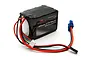Spektrum 9.9V 3000mAh 20C LiFe ECU battery in a black soft case with red, black, blue, and yellow wires and connectors.