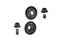 GPM Racing medium carbon steel 32T/10T differential gear set for RC vehicles, featuring black gears and pinion shafts marked F and R.