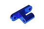 A blue anodized aluminium RC chassis brace mount with mounting holes, isolated on a white background.