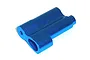 A blue anodized aluminium fuel tank mount for an RC car, shown from an angled perspective against a white background.