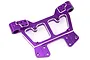 A purple anodized aluminium front shock tower for an RC car, featuring multiple mounting holes and a machined design.