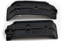 Two black RPM RC skid plates for front and rear chassis protection, featuring molded RPM branding and screw holes on a white background.