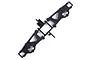 A pair of black plastic RC rear lower suspension arms still attached to their plastic sprue frame on a white background.