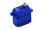 Power HD TR-4M micro waterproof servo in blue plastic casing with a metal output gear, isolated on a white background.