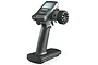 Futaba 3PV 3-channel RC transmitter with a black pistol-grip handle, steering wheel, and digital LCD screen on a white background.