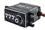Reefs RC Triple7 14V brushless metal gear servo in black aluminium casing, showing the output shaft and branding.
