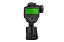 FlySky G7P 7-channel RC transmitter with a green backlit screen, steering wheel, and black textured handle against a white background.