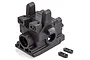 A black plastic HSP gearbox case set for an RC car, featuring a main housing and two small mounting brackets on a white background.