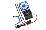 GPM blue aluminium motor heat sink set with cooling fan, including screws, fan guard, and wiring with a T-style connector.