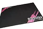 A rectangular black Bittydesign pit mat with pink graphic accents and white branding text on a white background.