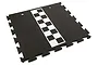 A single black foam interlocking track tile with a white and black checkered racing stripe pattern, isolated on a white background.