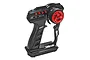 FlySky FS-GT2F 2.4GHz 2-channel pistol grip RC transmitter in black with a red steering wheel.