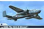 Box art for an Academy 1/48 scale USMC PBJ-1D B-25 Mitchell model kit featuring an illustration of the bomber in flight.