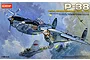 Academy 1/48 scale P-38 Lightning model kit box art featuring a painting of P-38 aircraft in flight against a cloudy sky.