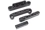A set of four black plastic HSP suspension arm pin mounts for RC cars, shown on a white background.