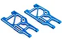 A pair of blue anodized aluminium rear lower suspension arms for an HSP RC car, featuring a machined skeletonized design on a white background.