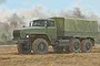 An artistic illustration of a Russian URAL-4320 military truck with a green canvas-covered cargo bed, parked on a dirt field.