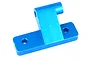 A bright blue anodized aluminium RC wing mount brace with two screw holes on the base and a vertical support arm.