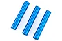 Three blue anodized aluminium cylindrical posts or wing mount braces arranged diagonally on a white background.
