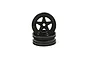 Two black 5-spoke RC car rims stacked on top of each other against a white background.