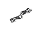 A black plastic RC suspension arm set on a parts tree, isolated on a white background.