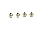 Four silver-coloured metal pivot balls for RC suspension, arranged in a horizontal row against a white background.
