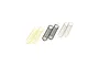 A set of six RC shock springs in three pairs of different colours: gold, black, and silver, arranged on a white background.