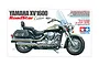 Box art for Tamiya 1/12 scale Yamaha XV1600 Road Star Custom motorcycle model kit showing a detailed illustration of the cruiser motorcycle.