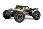 BlackZon Smyter Turbo DT RC desert truck in yellow and black with off-road tires and roof-mounted lights against a white background.