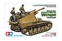 Tamiya 1/35 scale model kit box art for the German Wespe self-propelled howitzer, featuring an illustration of the vehicle with crew on the Italian Front.