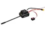 Hobbywing EzRun Max10 G2 140A brushless ESC unit with integrated cooling fan, power wires, XT60 connector, and external power switch.