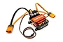 Spektrum Firma 160 Amp Smart Brushless Marine ESC with orange heatsink, water cooling tubes, and pre-soldered IC5 connectors on a white background.