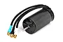 Traxxas 2200Kv brushless motor with black finned heat sink casing and three wires with gold bullet connectors.