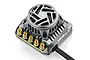 Hobbywing Xerun XR10 Pro G3X 160A brushless ESC with a grey metal casing, integrated cooling fan, and gold-plated solder terminals on a white background.