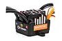 Spektrum Firma 120A Smart ESC featuring a black casing, orange accents, and integrated cooling fan, shown from a side angle.
