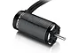 Hobbywing EzRun 56113 brushless motor with black finned casing and silver output shaft on a white background.