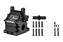 GPM Racing black aluminium gearbox housing for RC cars, including screws and washers.