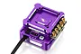 Hobbywing Xerun XD10 Pro Drift 100A Brushless ESC in purple anodized aluminum finish, showing ports, power button, and gold-plated connectors.