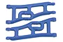 A pair of blue RPM wide front lower suspension arms for RC vehicles, shown against a white background.